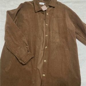 Brown Corduroy Button-Up Shirt/dress